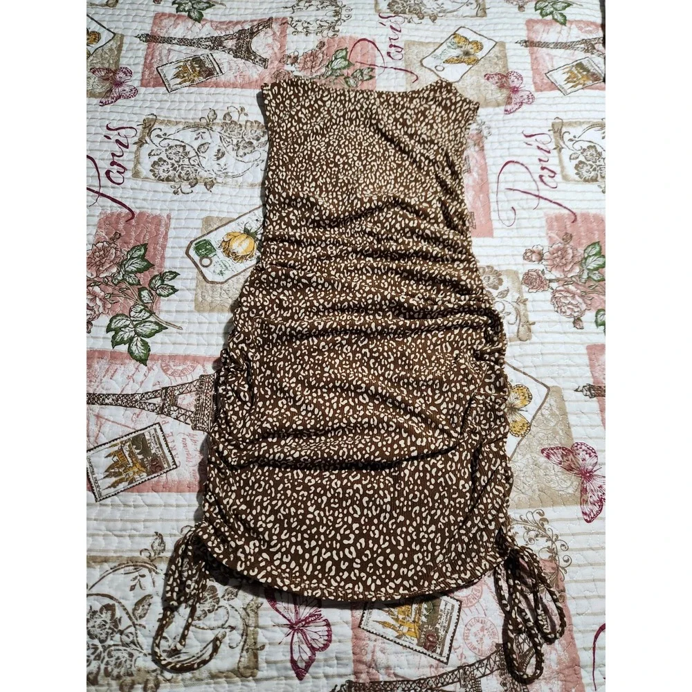 Jessica Simpson Women's leopard-print ruched sleeveless‎ Mini Dress Brown Size S